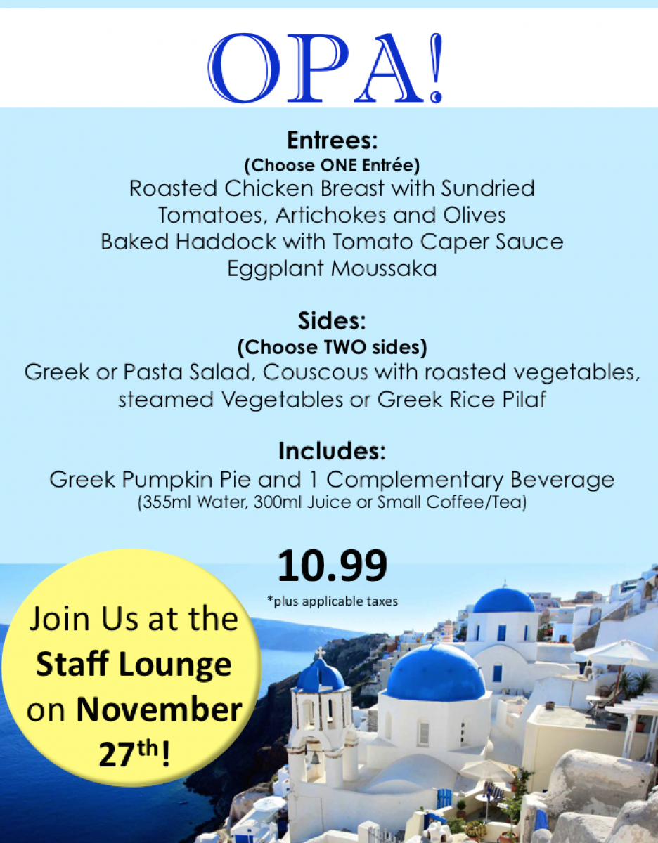 Greek Themed Lunch in Staff Lounge Humber Communiqué
